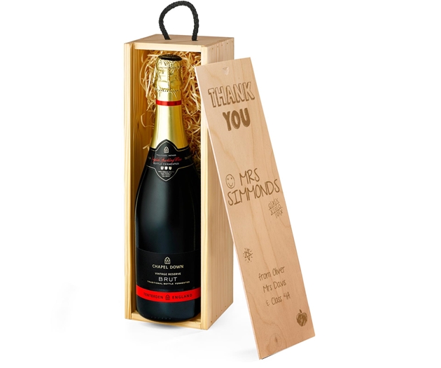Gifts For Teachers Chapel Down Sparkling English Wine Gift Box With Engraved Personalised Lid